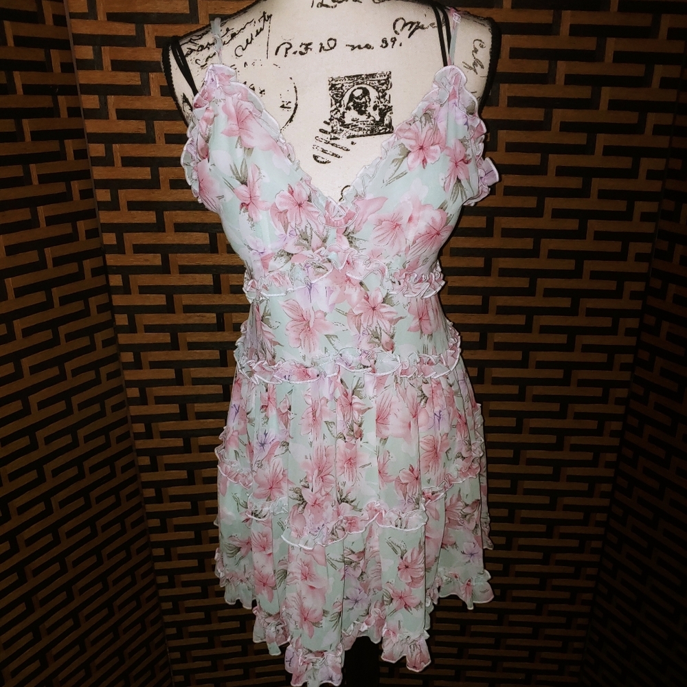 Floral Print Chiffon Ruffle Sun Dress Sz: S